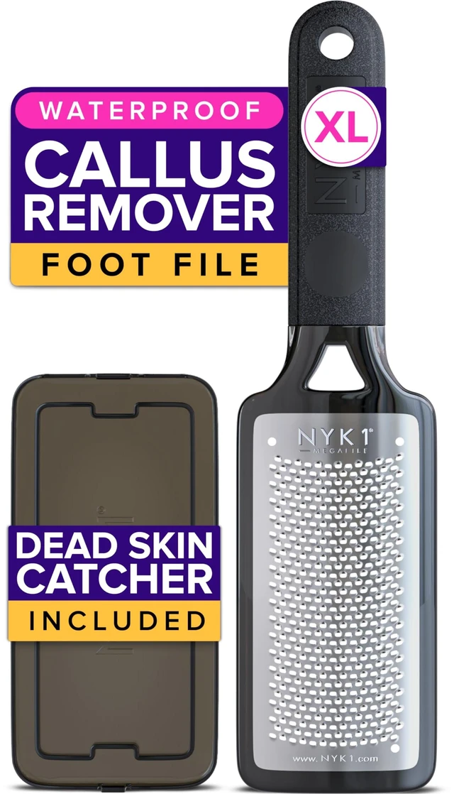 Main image of RUSTPROOF Foot File Callus Remover for Feet with Catcher | XL Size | MegaFile Hard Skin Remover Foot Scraper for Wet and Dry Use - Non-Slip Textured Grip for Smooth, Soft & Callus-Free Feet