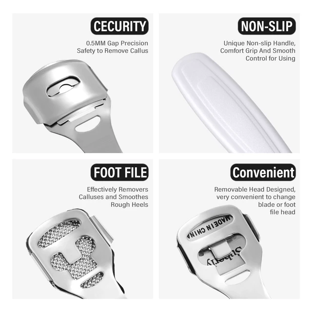 Alt view image 3 of 7 - Callus Shaver Set, 50 Blades 1 Stainless Steel Shaver 1 Foot File, 52 Pcs | Callus Remover for Feet and Hands, Foot Razor Kit, Hard Skin, Replacement Blades Included