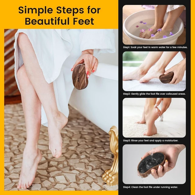 Alt view image 6 of 7 - Glass Foot File - Nano-Glass Pumice Stone Foot Scrubber, Heel File Callus Remover for Silky Smooth Feet, Portable Pedicure Tool for Summer & Vacation - Walnut Wood Handled