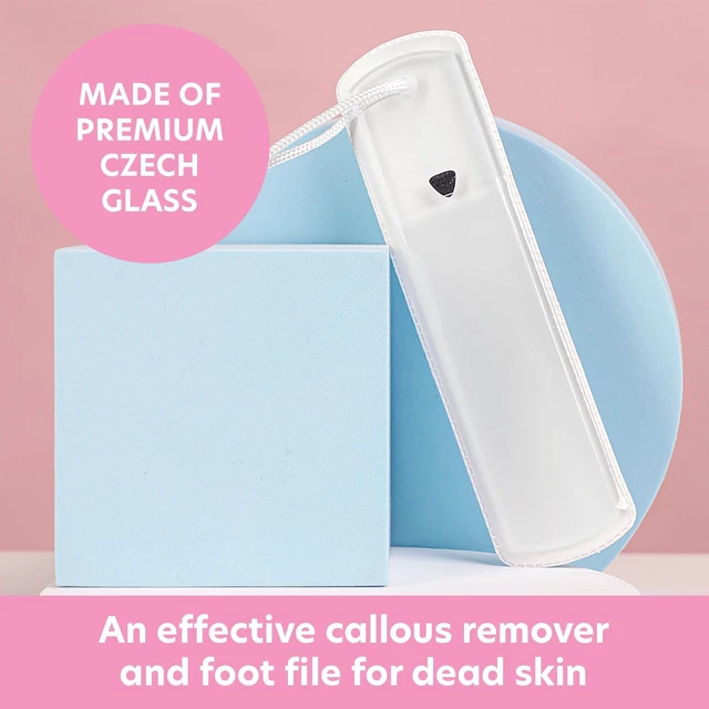 Alt view image 3 of 6 - Czech Glass Foot File with Protective Sleeve (Clear rasp) | Dual-sided grit foot file,gentle glass foot file removes dry skin, comes with cord and sleeve.