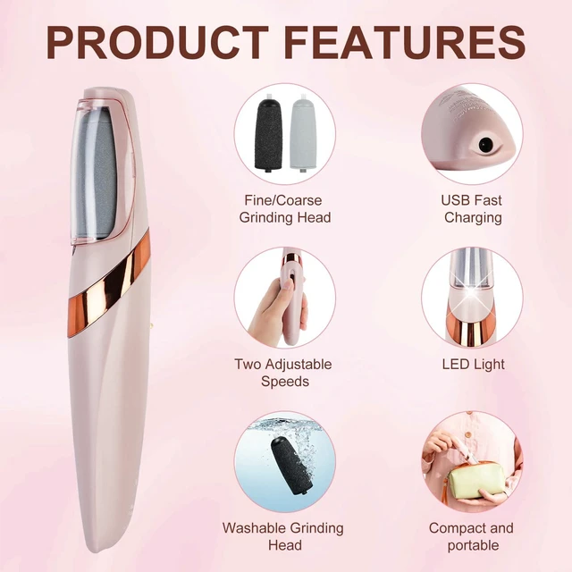 Alt view image 2 of 7 - Electric Callus Remover for Feet, Foot Callus Remover, Replaceable Head | 2-Speed adjustable,Portable,LED Llight&Washable Coarse/Fine Grinding Heads for Dead Skin Callus Removal and Foot Care