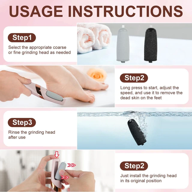 Alt view image 6 of 7 - Electric Callus Remover for Feet, Foot Callus Remover, Replaceable Head | 2-Speed adjustable,Portable,LED Llight&Washable Coarse/Fine Grinding Heads for Dead Skin Callus Removal and Foot Care