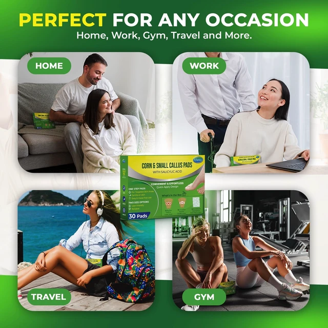 Alt view image 3 of 6 - Corn Remover Pads for Feet Toes: 30-Pack Extra Strength Salicylic Acid | For Small Callus Removal on Hands Too - Foot Corn Treatment Bandage with 15 Secure PU Films, 2 Core Sizes - Fast Pain Relief