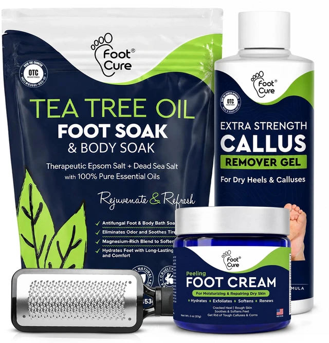 Main image of Tea Tree Callus Remover Gel & Foot Soak, Foot Cream for Dry Cracked Feet | Extra Strength Callus Remover Gel kit for Dry Cracked Heels, Foot Cream Hydrate Softens Calluses & Rough Skin - 4in1
