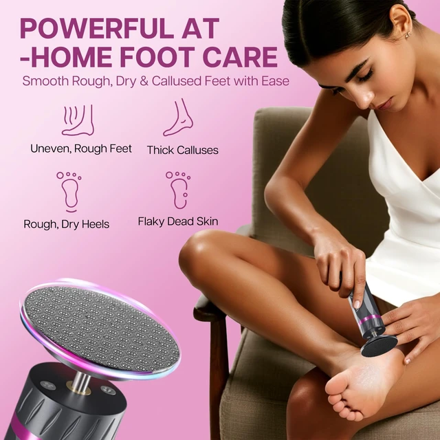 Alt view image 5 of 7 - Electric Foot Callus Remover with Reusable Nano Glass Heads | 9-Speed Cordless Foot File with 15,000 RPM Motor, Aluminum Body & Sandpaper Discs