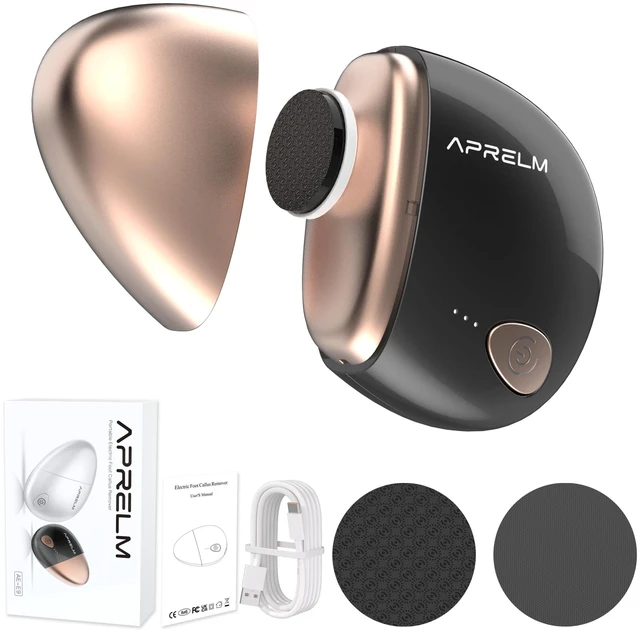 Main image of Portable Electric Hand & Foot Callus Remover with 2 Glass Grinding Heads, Rechargeable 800RPM Mini Electric Hand & Foot File for Travel Outdoors Climbers Gym Athletes (E9 Black Gold)
