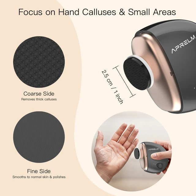 Alt view image 2 of 6 - Portable Electric Hand & Foot Callus Remover with 2 Glass Grinding Heads, Rechargeable 800RPM Mini Electric Hand & Foot File for Travel Outdoors Climbers Gym Athletes (E9 Black Gold)