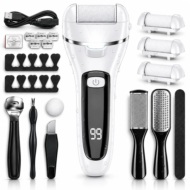 Main image of White Electric Callus Remover, 17-in-1 At-Home Pedicure Kit | Rechargeable foot file with 3 roller heads and 2 speeds, a practical self-care gift for an at-home pedicure routine