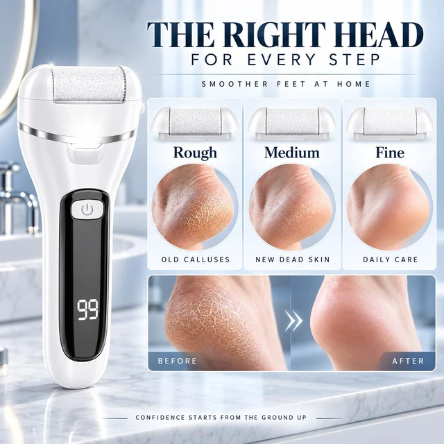 Alt view image 2 of 7 - White Electric Callus Remover, 17-in-1 At-Home Pedicure Kit | Rechargeable foot file with 3 roller heads and 2 speeds, a practical self-care gift for an at-home pedicure routine