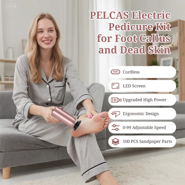 Alt view image 5 of 7 - Electric Foot Callus Remover, Pedicure Tool for Feet with LED Screen | 2 in 1 Manicure & Pedicure Kit for Foot Callus, Thick Nails, 100 PCS Sandpapers Electric Foot File for Women & Men, Pink
