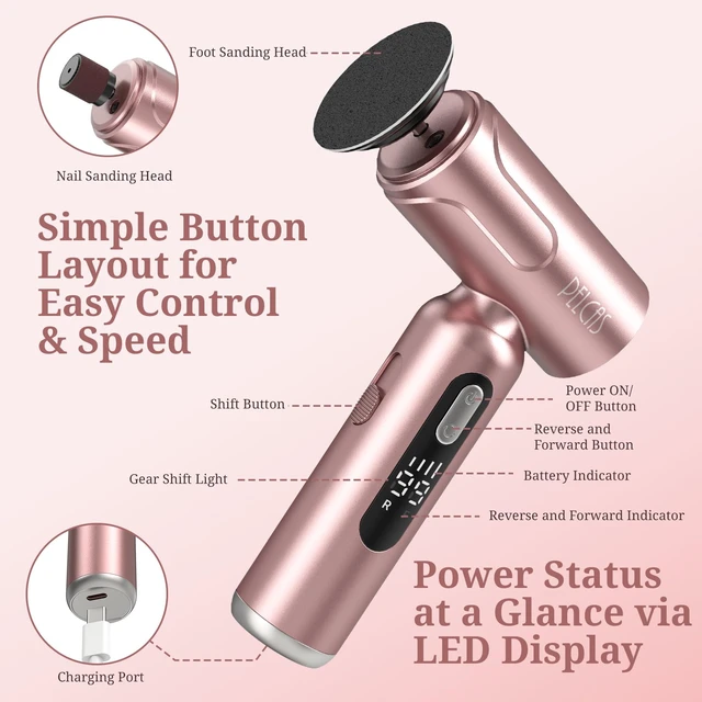 Alt view image 7 of 7 - Electric Foot Callus Remover, Pedicure Tool for Feet with LED Screen | 2 in 1 Manicure & Pedicure Kit for Foot Callus, Thick Nails, 100 PCS Sandpapers Electric Foot File for Women & Men, Pink