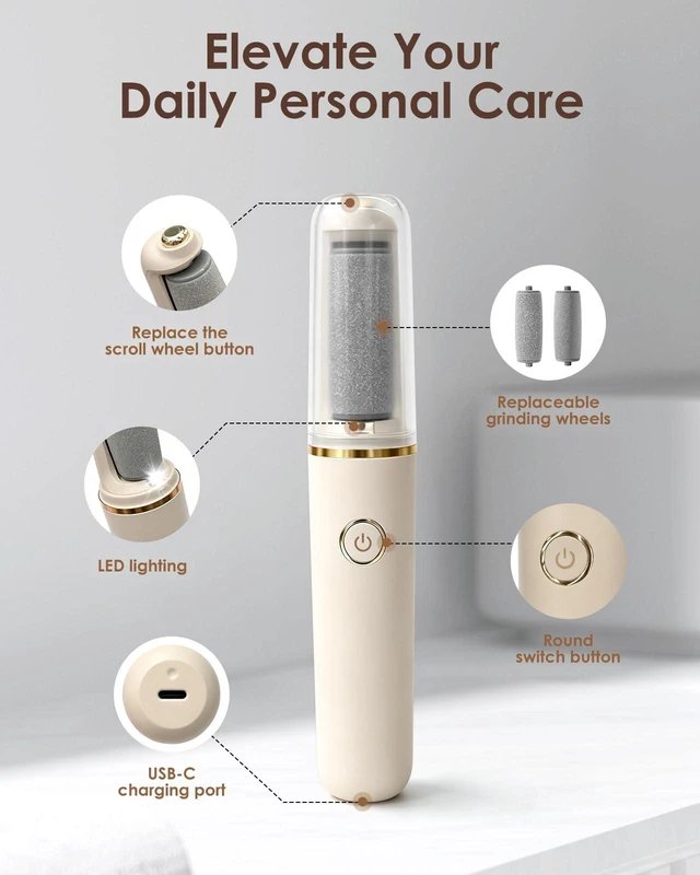 Alt view image 2 of 7 - Electric Foot File, Electric Foot File Callus Remover Rechargeable Pedicure Kit for Dry Hard Cracked Dead Skin (Includes Charger, Beige)