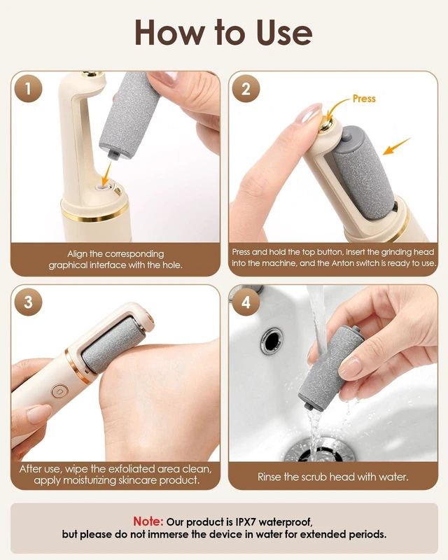 Alt view image 4 of 7 - Electric Foot File, Electric Foot File Callus Remover Rechargeable Pedicure Kit for Dry Hard Cracked Dead Skin (Includes Charger, Beige)