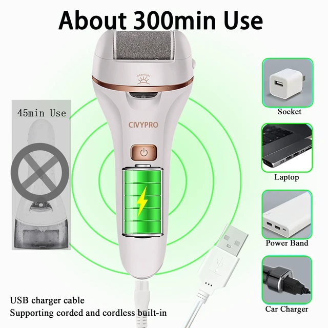 Alt view image 2 of 6 - Electric Callus Remover for Feet, Long Service Time Foot Scrubber, Rechargeable Electronic Foot Files, Professional Pedicure Tools Pedicure Kit Feet Care for Crack Heel, Women Gift (White)