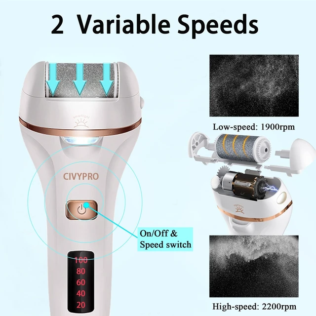 Alt view image 4 of 6 - Electric Callus Remover for Feet, Long Service Time Foot Scrubber, Rechargeable Electronic Foot Files, Professional Pedicure Tools Pedicure Kit Feet Care for Crack Heel, Women Gift (White)