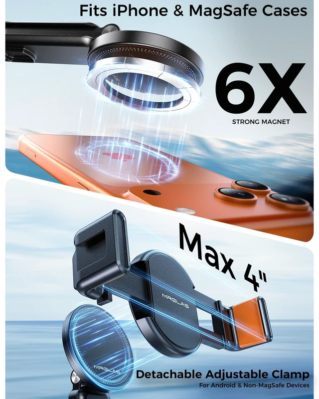 Alt view image 4 of 7 - Max 17" MRGLAS Magnetic Mini Tripod Selfie Stick for iPhone4.5" Pocket | 17" Max Extendable4.5" Pocket Stand with Wireless Remote, Detachable Clamp, 360° Rotatable for MagSafe
