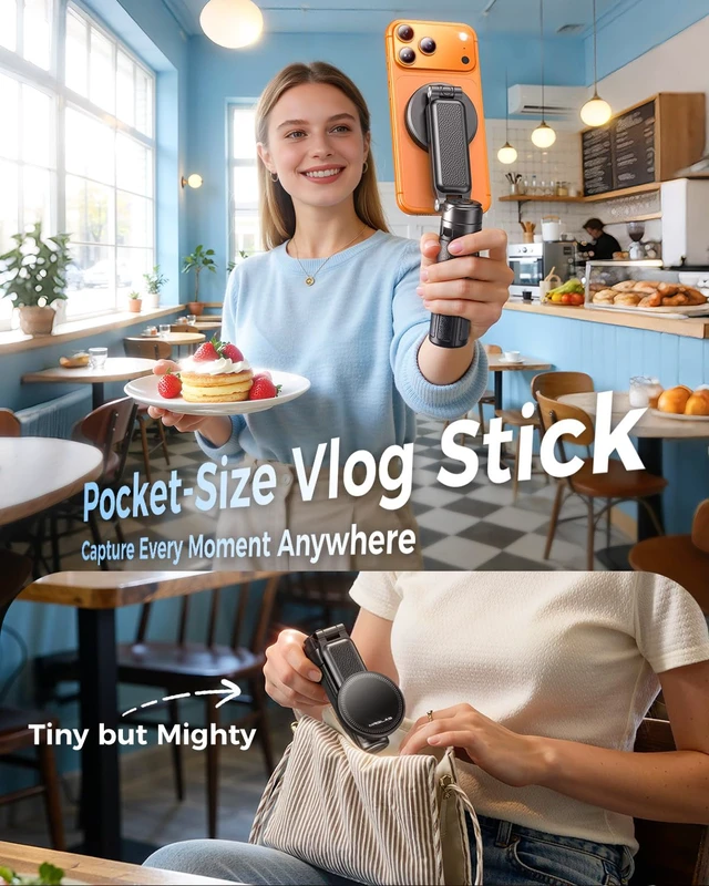Alt view image 7 of 7 - Max 17" MRGLAS Magnetic Mini Tripod Selfie Stick for iPhone4.5" Pocket | 17" Max Extendable4.5" Pocket Stand with Wireless Remote, Detachable Clamp, 360° Rotatable for MagSafe