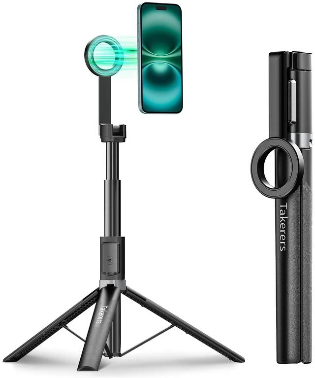 Main image of 66" Magnetic Selfie Stick Tripod for iPhone Magsafe, 360° Rotatable Aluminum Strong Magnetic Cell Phone Tripod Stand for iPhone Android with Metal Ring & Wireless Remote, Travel Essentials
