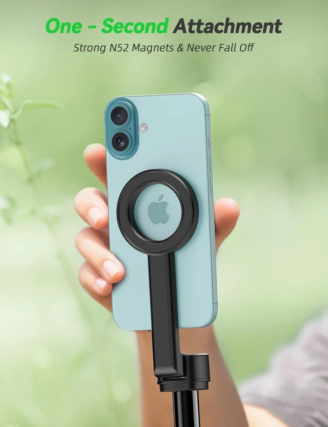 Alt view image 2 of 7 - 66" Magnetic Selfie Stick Tripod for iPhone Magsafe, 360° Rotatable Aluminum Strong Magnetic Cell Phone Tripod Stand for iPhone Android with Metal Ring & Wireless Remote, Travel Essentials