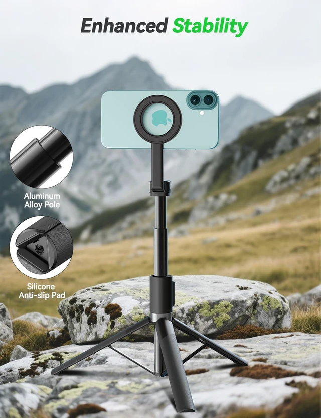 Alt view image 4 of 7 - 66" Magnetic Selfie Stick Tripod for iPhone Magsafe, 360° Rotatable Aluminum Strong Magnetic Cell Phone Tripod Stand for iPhone Android with Metal Ring & Wireless Remote, Travel Essentials