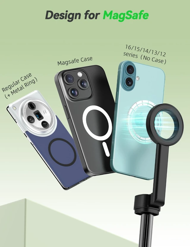 Alt view image 5 of 7 - 66" Magnetic Selfie Stick Tripod for iPhone Magsafe, 360° Rotatable Aluminum Strong Magnetic Cell Phone Tripod Stand for iPhone Android with Metal Ring & Wireless Remote, Travel Essentials