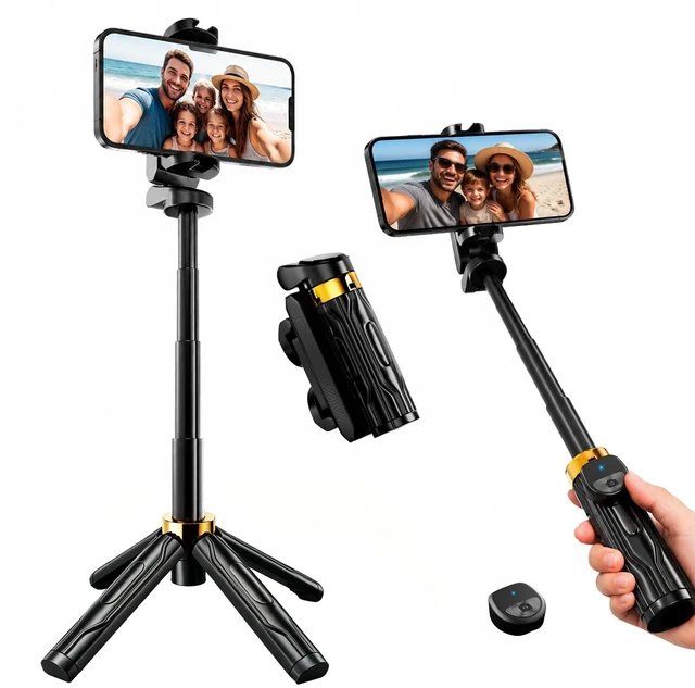 Main image of Mini Selfie Stick Tripod, 4" Pocket-Sized Selfie Stick with Bluetooth Remote, 4-Leg Reinforced Stand, 360° Rotation, 3.8 oz Lightweight for iPhone/Android, Ideal for Travel/Live Stream/Vlog