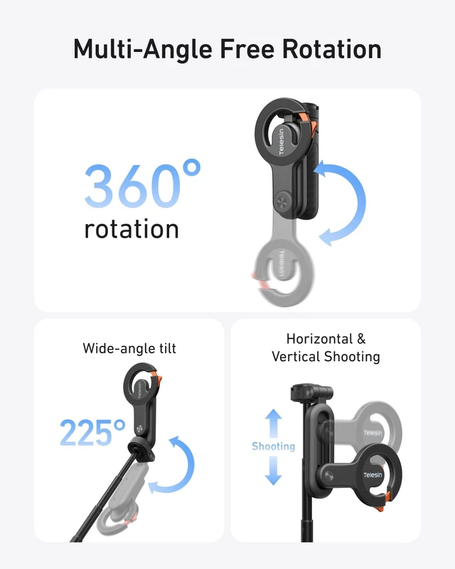 Alt view image 6 of 7 - Magnetic Mini Selfie Stick Tripod with Phone Camera Grip | 5 in 1 Cell Phone Stand with Detachable Button for iPhone 17 16 15 14 & Android, Pocket Size Phone Tripods with Carabiner