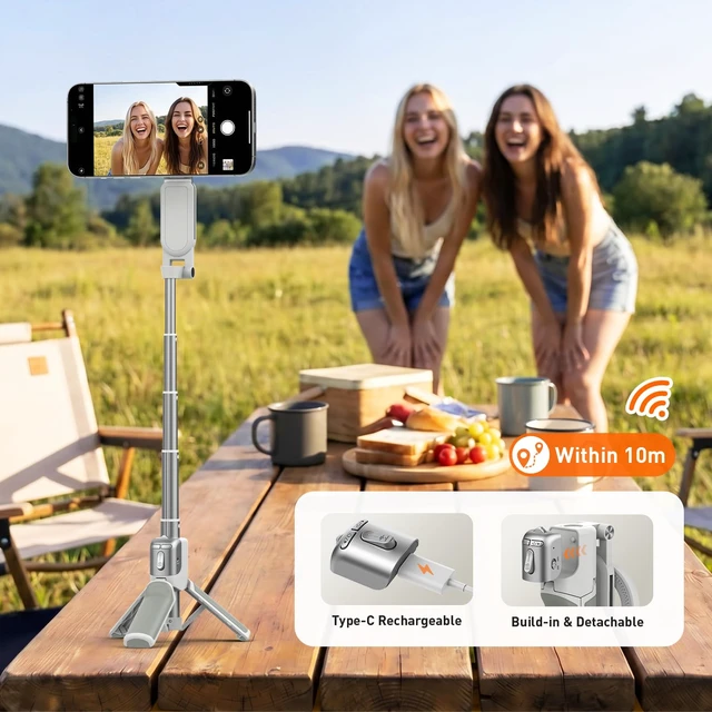 Alt view image 7 of 7 - Phone Camera Grip with Selfie Stick Tripod, Cellphone Accessories for iPhone 16 17 18 Pro Max with Multi-Functional Bluetooth Controller, Comfort Ergonomic Handle Holder, White