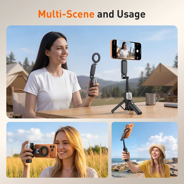 Alt view image 2 of 7 - Phone Camera Grip with Selfie Stick Tripod, Cellphone Accessories for iPhone 16 17 18 Pro Max with Multi-Functional Bluetooth Controller, Comfort Ergonomic Handle Holder, Black