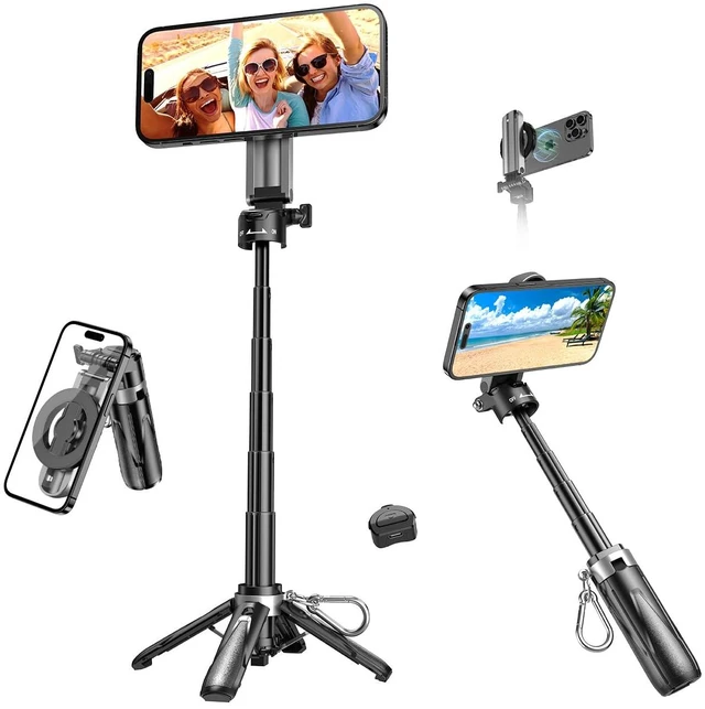 Main image of Magnetic Small Selfie Stick for iPhone,4 in 1 Multifunctional Portable Selfie Sticks Retractable Cell Phone Travel Tripod with Remote Control, Mini Phone Tripod for iPhone 17/16/15/14/13/12 Series