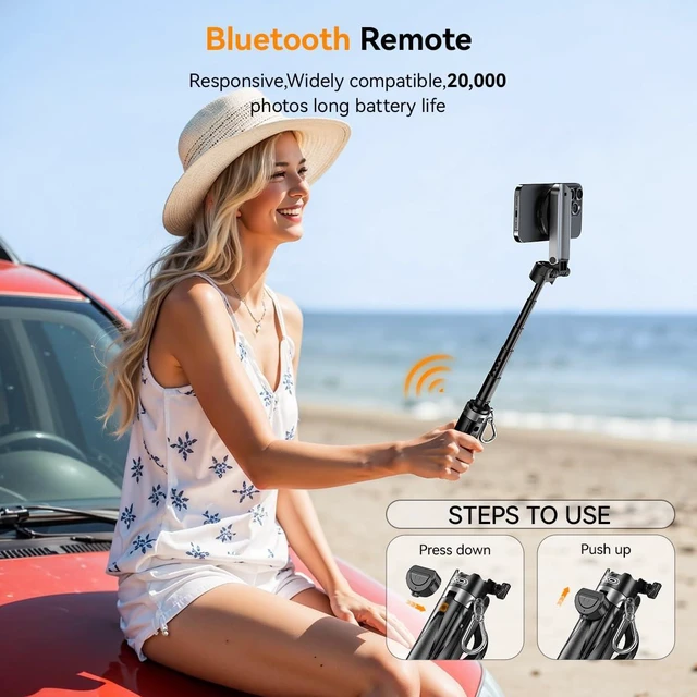 Alt view image 5 of 7 - Magnetic Small Selfie Stick for iPhone,4 in 1 Multifunctional Portable Selfie Sticks Retractable Cell Phone Travel Tripod with Remote Control, Mini Phone Tripod for iPhone 17/16/15/14/13/12 Series