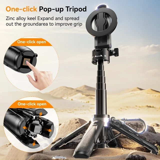 Alt view image 2 of 7 - Magnetic Small Selfie Stick for iPhone,4 in 1 Multifunctional Portable Selfie Sticks Retractable Cell Phone Travel Tripod with Remote Control, Mini Phone Tripod for iPhone 17/16/15/14/13/12 Series