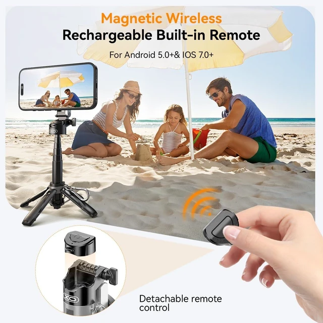 Alt view image 6 of 7 - Magnetic Small Selfie Stick for iPhone,4 in 1 Multifunctional Portable Selfie Sticks Retractable Cell Phone Travel Tripod with Remote Control, Mini Phone Tripod for iPhone 17/16/15/14/13/12 Series