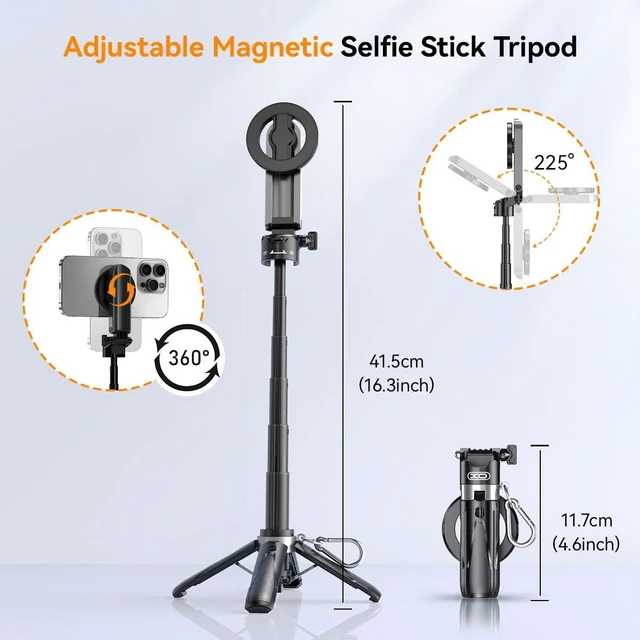 Alt view image 3 of 7 - Magnetic Small Selfie Stick for iPhone,4 in 1 Multifunctional Portable Selfie Sticks Retractable Cell Phone Travel Tripod with Remote Control, Mini Phone Tripod for iPhone 17/16/15/14/13/12 Series