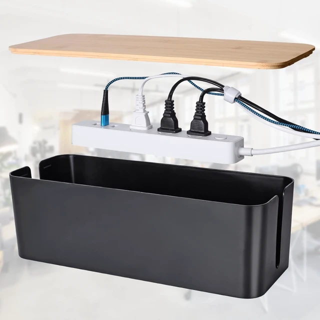 Alt view image 2 of 7 - 2Pack Cable Management Box,Wooden Style Cord Organizer Cord Hide Box | Cable Organizer for TV Wires, Computer, USB Hub & Under Desk Power Strip, ABS Material, Baby Proof, Home & Office(Black)