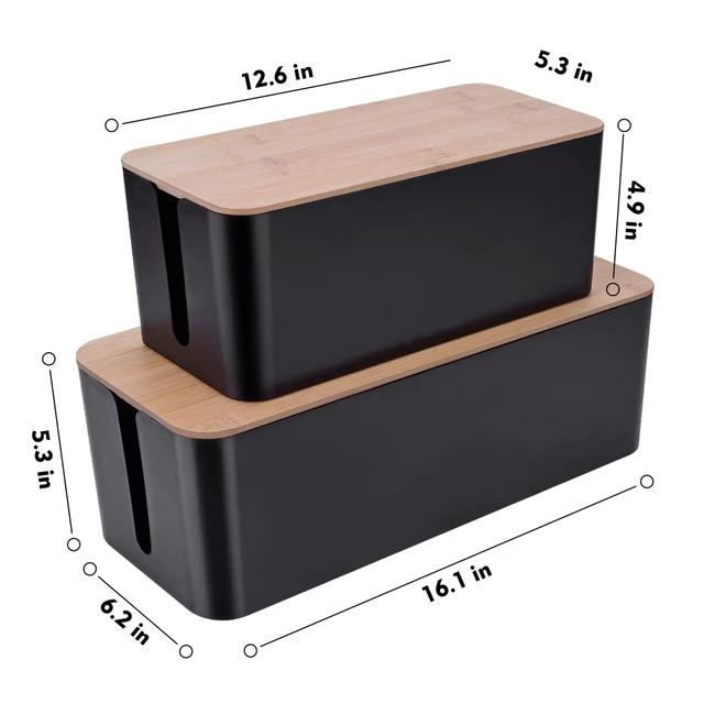 Alt view image 3 of 7 - 2Pack Cable Management Box,Wooden Style Cord Organizer Cord Hide Box | Cable Organizer for TV Wires, Computer, USB Hub & Under Desk Power Strip, ABS Material, Baby Proof, Home & Office(Black)