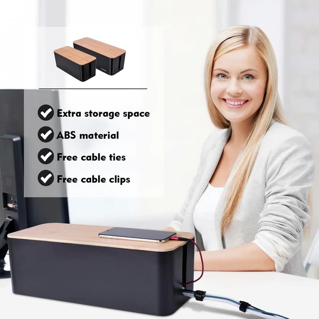 Alt view image 4 of 7 - 2Pack Cable Management Box,Wooden Style Cord Organizer Cord Hide Box | Cable Organizer for TV Wires, Computer, USB Hub & Under Desk Power Strip, ABS Material, Baby Proof, Home & Office(Black)