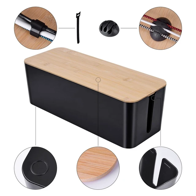 Alt view image 5 of 7 - 2Pack Cable Management Box,Wooden Style Cord Organizer Cord Hide Box | Cable Organizer for TV Wires, Computer, USB Hub & Under Desk Power Strip, ABS Material, Baby Proof, Home & Office(Black)