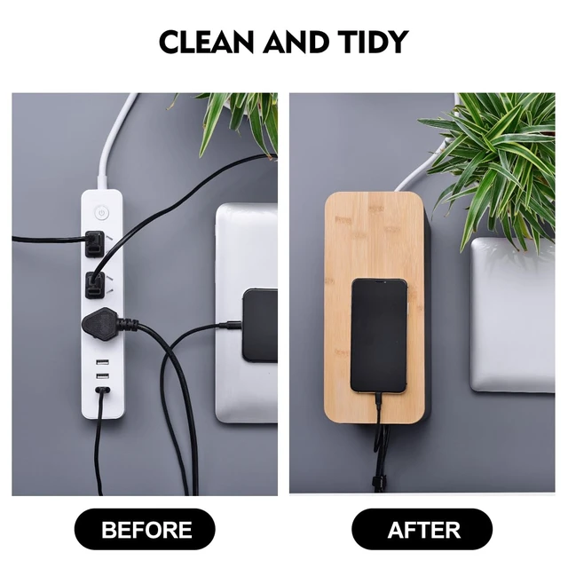 Alt view image 6 of 7 - 2Pack Cable Management Box,Wooden Style Cord Organizer Cord Hide Box | Cable Organizer for TV Wires, Computer, USB Hub & Under Desk Power Strip, ABS Material, Baby Proof, Home & Office(Black)
