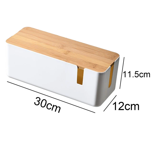 Alt view image 4 of 7 - Small Cable Management Box with Bamboo Lid for Extension Cord Power Stripe Surge Protector Wire Concealer Organizer Cover Hider (White)
