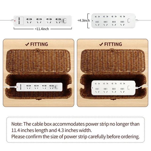 Alt view image 5 of 7 - Cable Management Box, Desk Handwoven Rattan Cord Hider Cable Organizer Box With Lid Button Lock, Power Strip Cover Wicker Decorative Basket, Floor Wire Hiding Extension Cord Box (dark brown)