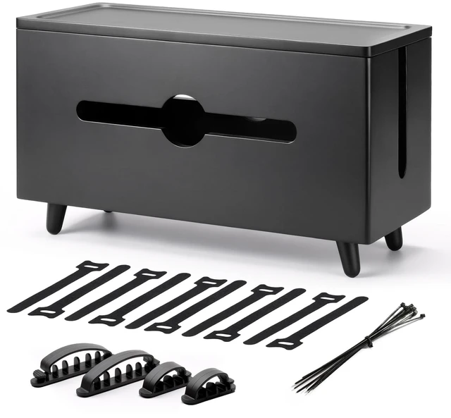 Main image of Extra Large Cable Management BoxWood Cable Organizer Box,Power Strip Box & Organizer for Power Strip, TV Wires & Desk Cable Storage,Hide Desk Cord and Floor Cables (Black) (Black)