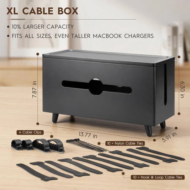Alt view image 2 of 7 - Extra Large Cable Management BoxWood Cable Organizer Box,Power Strip Box & Organizer for Power Strip, TV Wires & Desk Cable Storage,Hide Desk Cord and Floor Cables (Black) (Black)