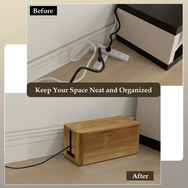 Alt view image 4 of 6 - Acacia Wood Cord Management Box, Magnetic Lid, Hide Cable & Cord Organizer | Ventilated Cable Management Box, Under Desk Cord Hider for Office Desk & Floor, Cable Organizer for Power Strip and Cords