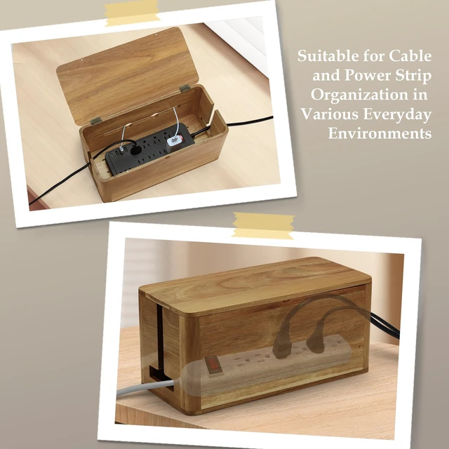 Alt view image 5 of 6 - Acacia Wood Cord Management Box, Magnetic Lid, Hide Cable & Cord Organizer | Ventilated Cable Management Box, Under Desk Cord Hider for Office Desk & Floor, Cable Organizer for Power Strip and Cords