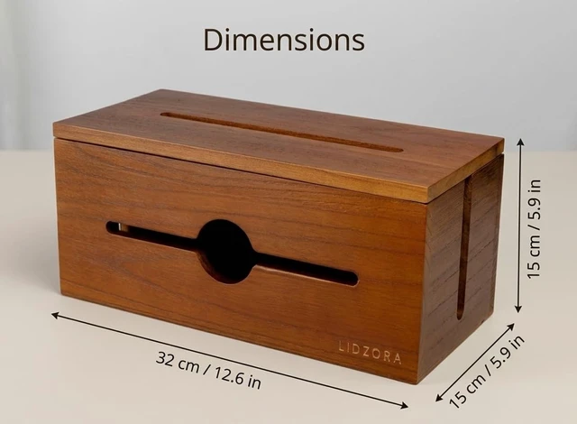 Alt view image 2 of 7 - Wooden Cable Management Box for Power Strips, Desk Cord Organizer for Home Office & TV Stand, Hidden Cable Storage with Phone Stand