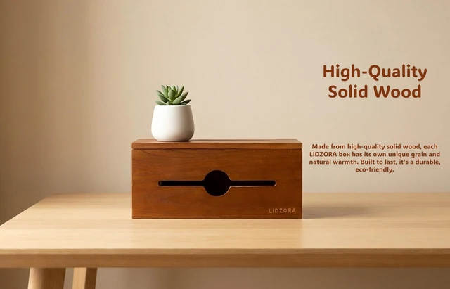 Alt view image 7 of 7 - Wooden Cable Management Box for Power Strips, Desk Cord Organizer for Home Office & TV Stand, Hidden Cable Storage with Phone Stand