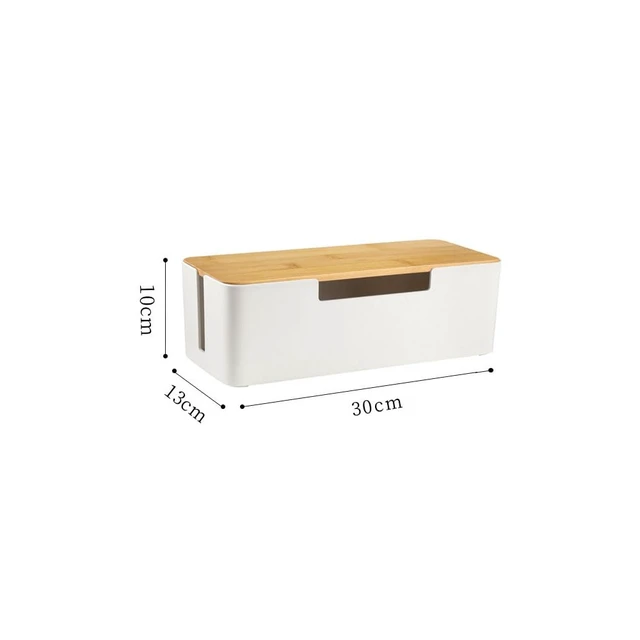 Alt view image 2 of 6 - Cable Management Box, Cord Organizer Box with Bamboo Lid, White | Cable Box Organizer, Cord Hider Box for Under Desk Power Strip, ABS Material, Baby Proof, Home & Office