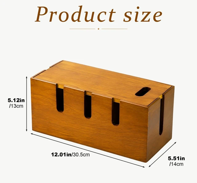 Alt view image 2 of 7 - 12" Acacia Wood Cable Management Box, Cord Hider Organizer | with Wide Cable Slots, Hides Power Strip Cords for Under Desk, TV, Home Office, Desktop and Floor
