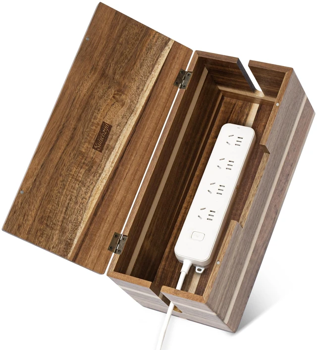 Main image of Acacia Wood Cable Management Box - Cord Hider&Organizer for TV Wires | Power Strip, Electrical Hiding, Desk & Floor Cables - Solution Wire Storage Solution for Office, Bedroom, Living Room